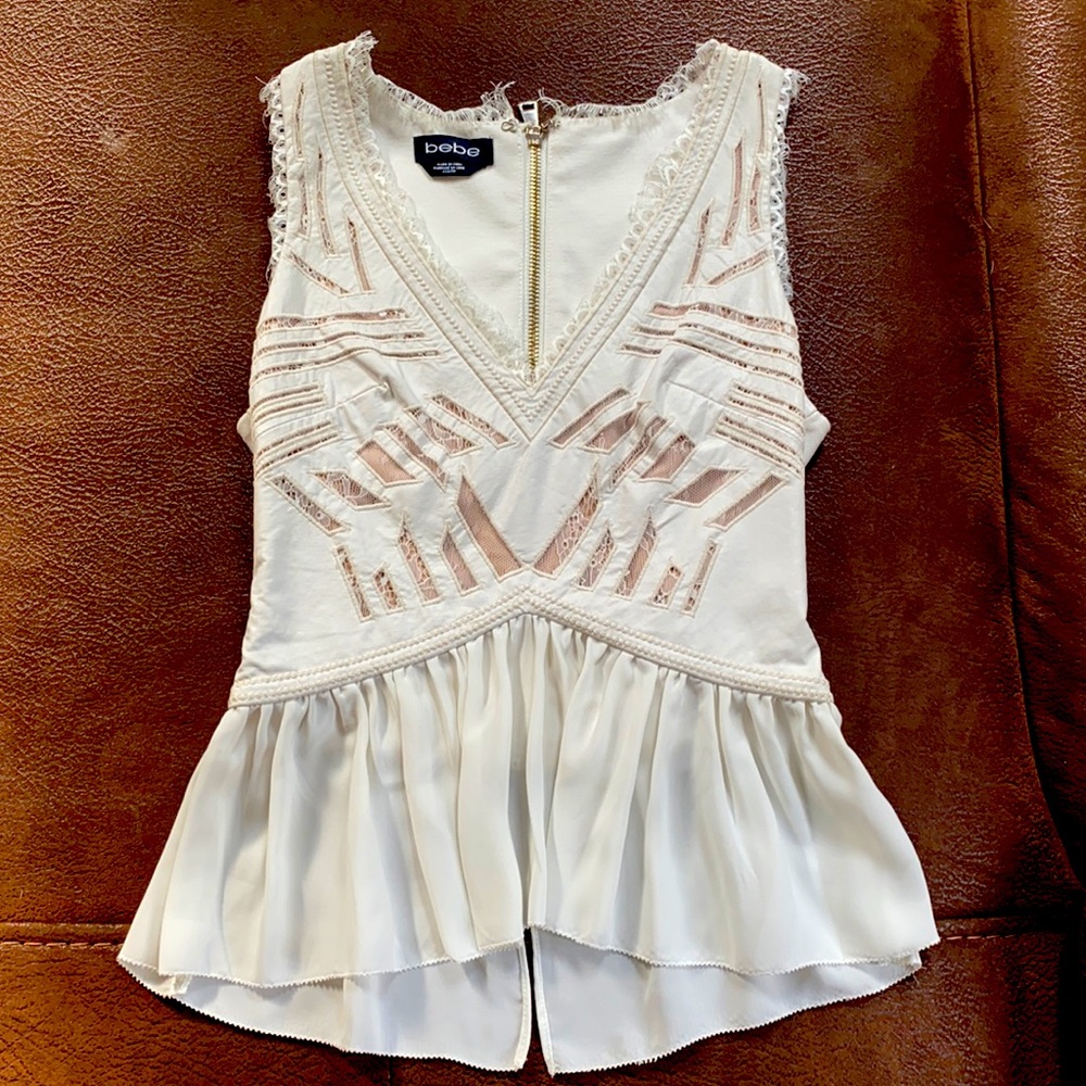 White Leather Bebe top.